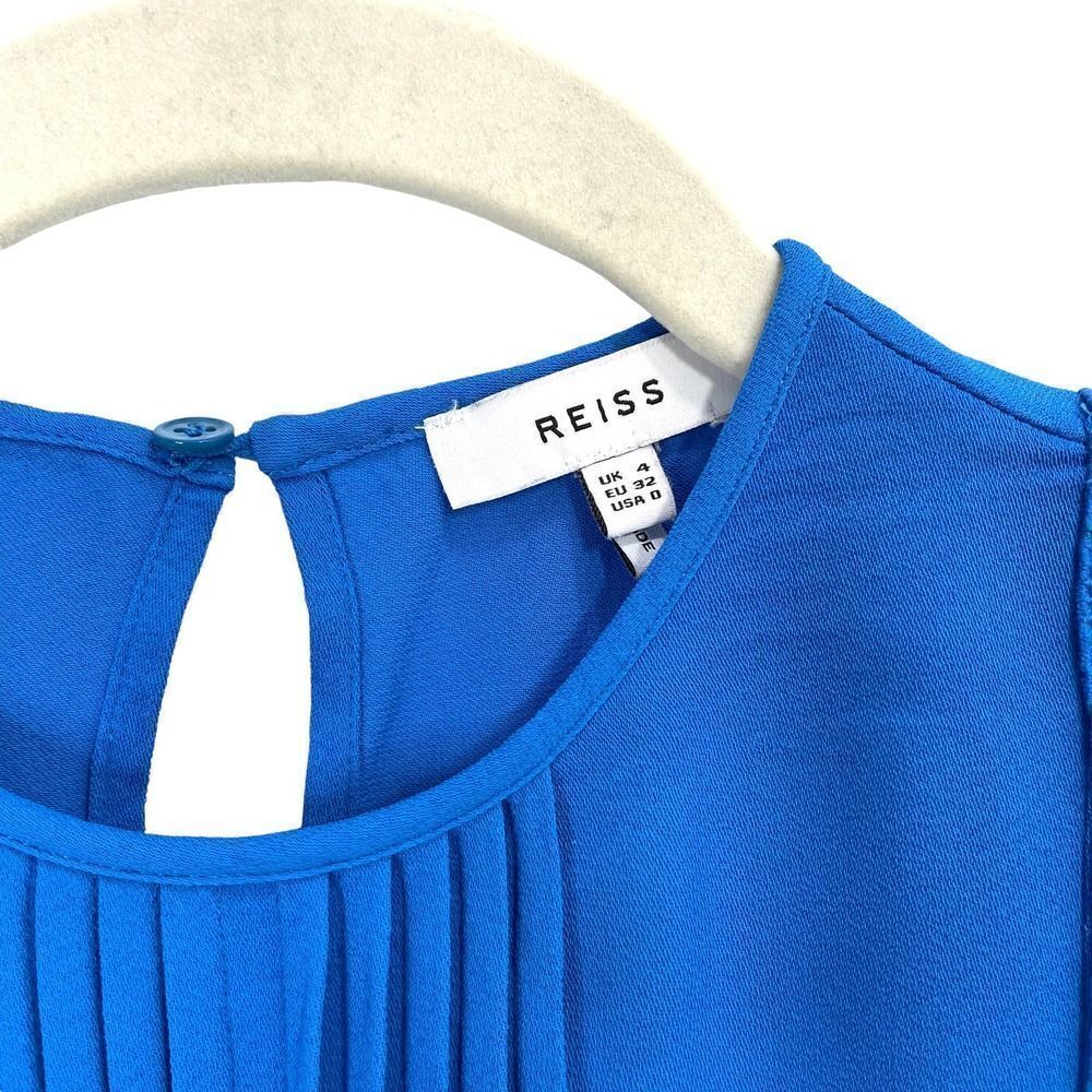 Reiss Bexley‎ Pleated Embroidered ruffle Crepe Blouse top Size 0 blue cerulian - Picture 7 of 12